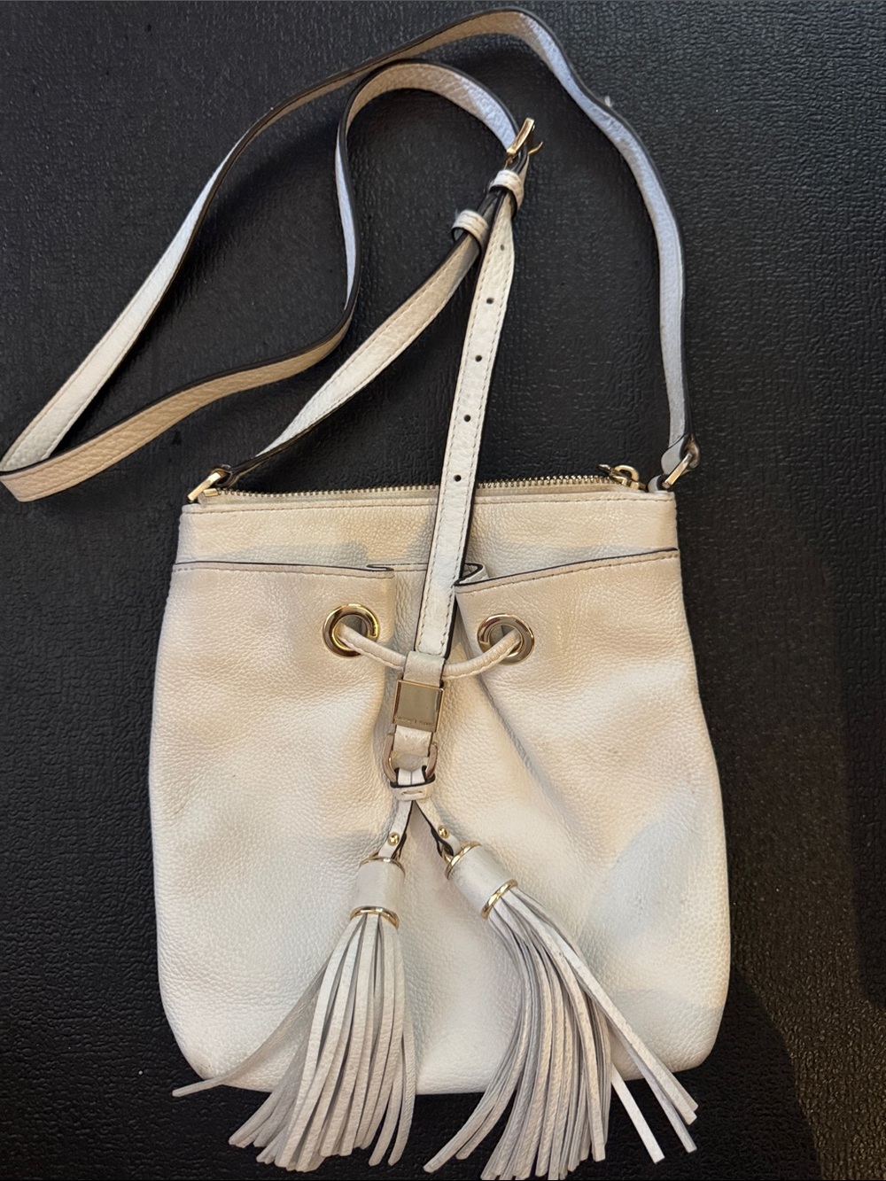 Michael Kors Ivory Leather Tassel Crossbody Bag